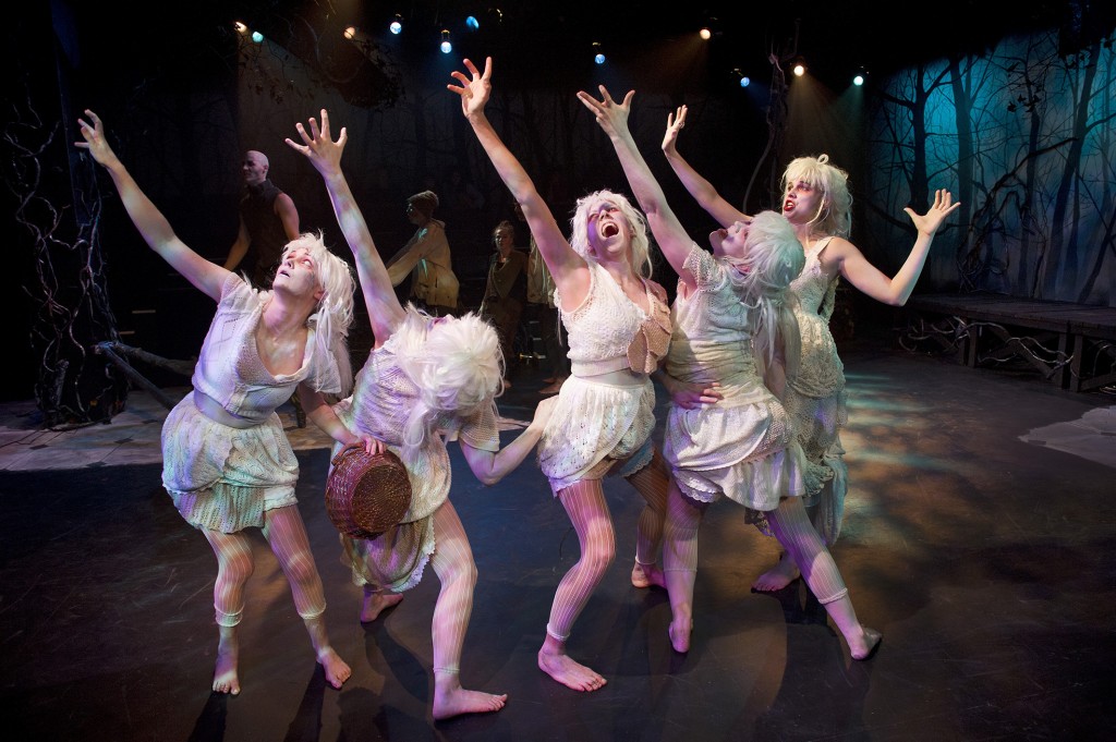 Anthea Morritt as Titania (far right)  with Titania's  fairies Credit: David Cooper